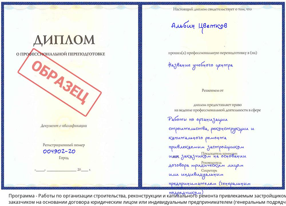 Работы по организации строительства, реконструкции и капитального ремонта привлекаемым застройщиком или заказчиком на основании договора юридическим лицом или индивидуальным предпринимателем (генеральным подрядчиком) Саяногорск