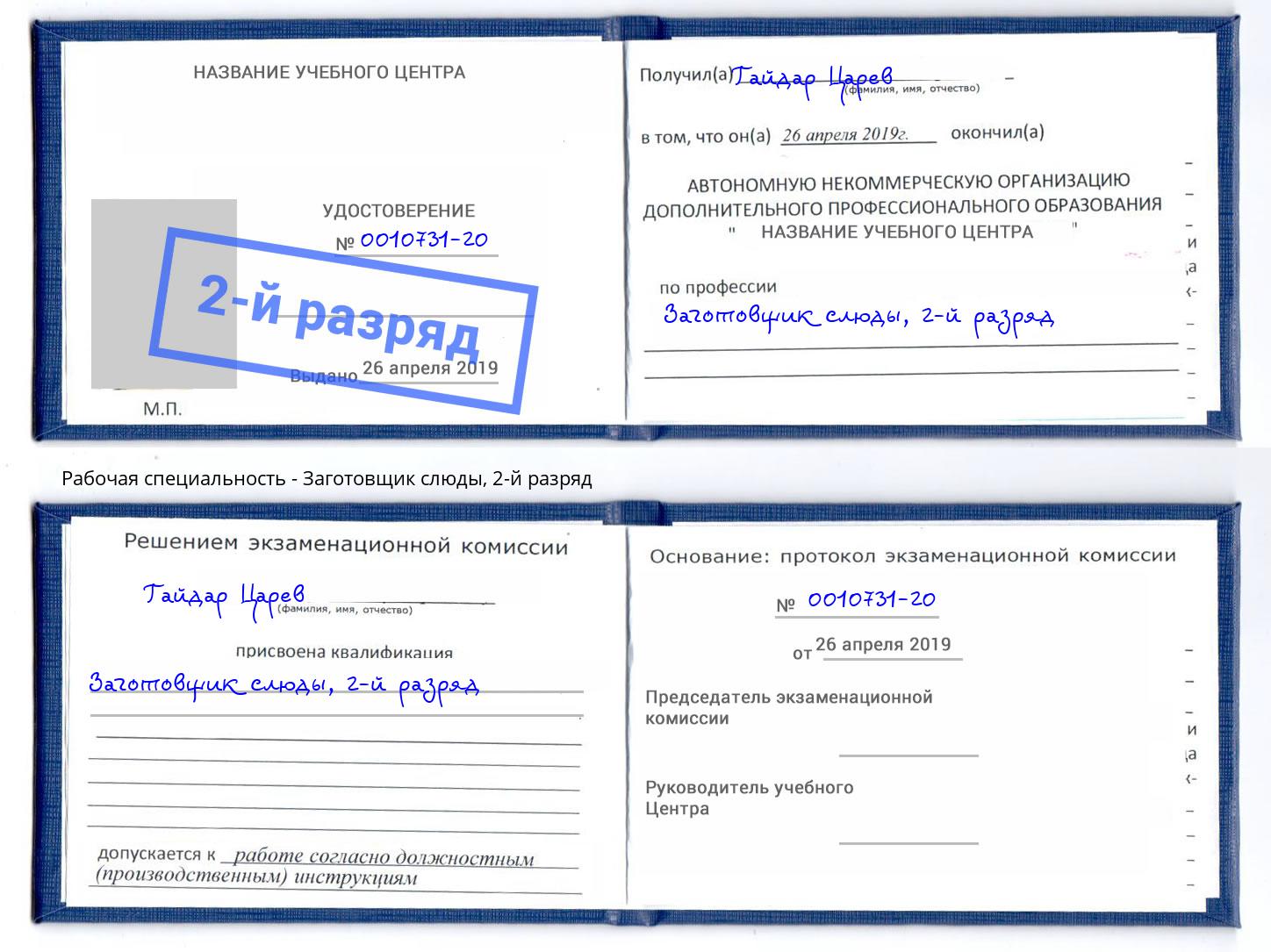 корочка 2-й разряд Заготовщик слюды Саяногорск