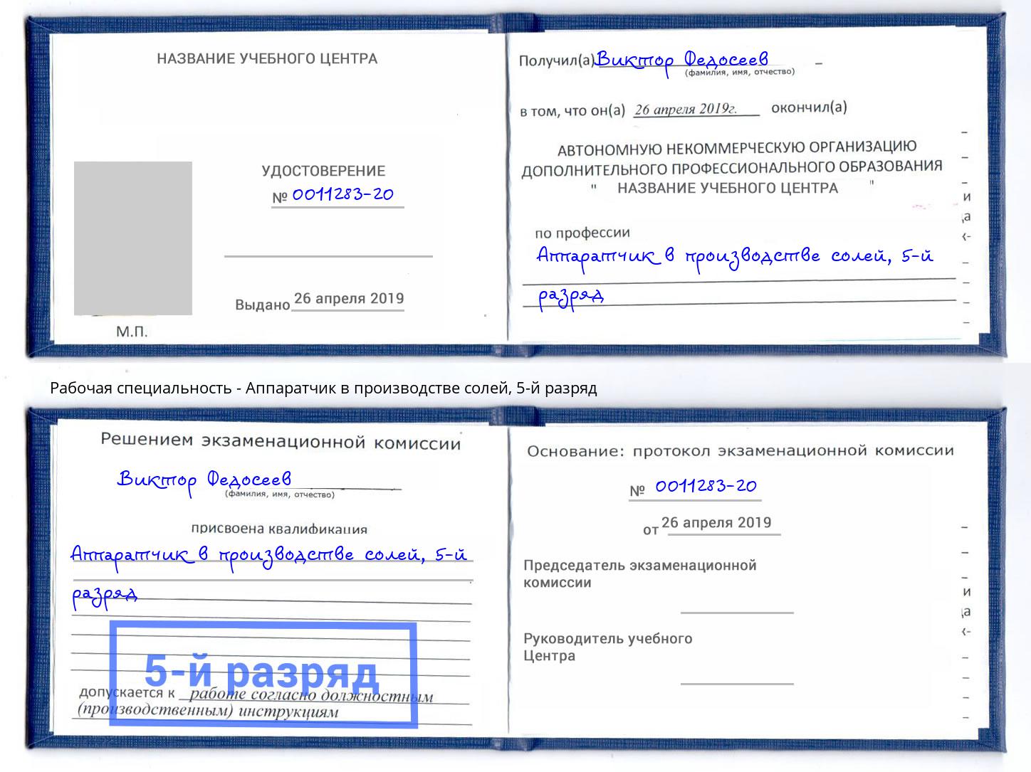 корочка 5-й разряд Аппаратчик в производстве солей Саяногорск