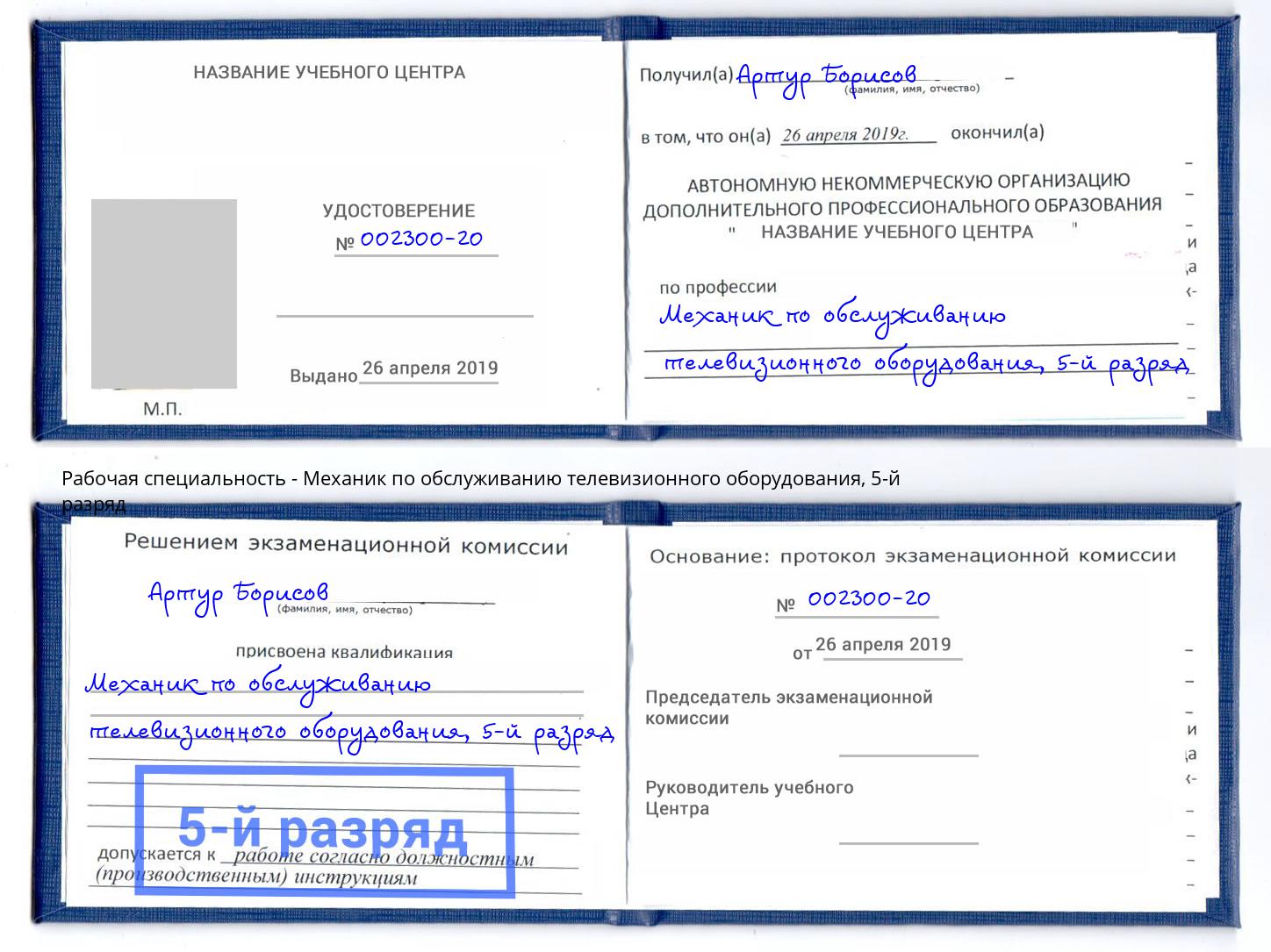 корочка 5-й разряд Механик по обслуживанию телевизионного оборудования Саяногорск