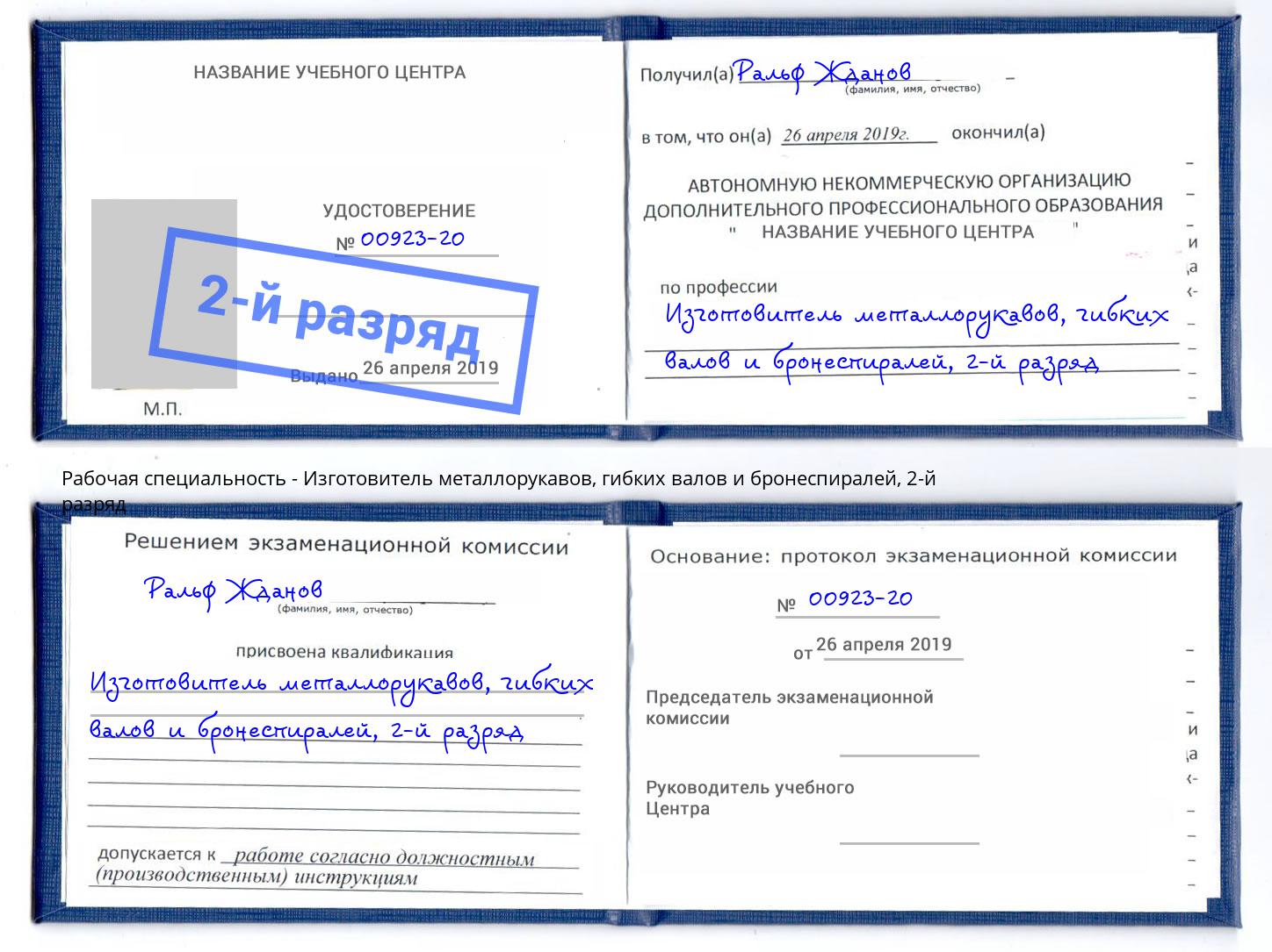 корочка 2-й разряд Изготовитель металлорукавов, гибких валов и бронеспиралей Саяногорск